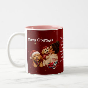 Tasse 2 Couleurs Joyeux Noël Mignonne Photo de Maman Chien Cramoisi