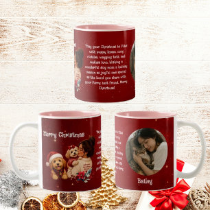 Tasse 2 Couleurs Joyeux Noël Mignonne Photo de Maman Chien Cramoisi