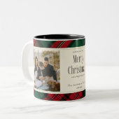 Tasse 2 Couleurs Joyeux Noël Photos Élégant Vert Rouge Rouge Plaid (Devant gauche)