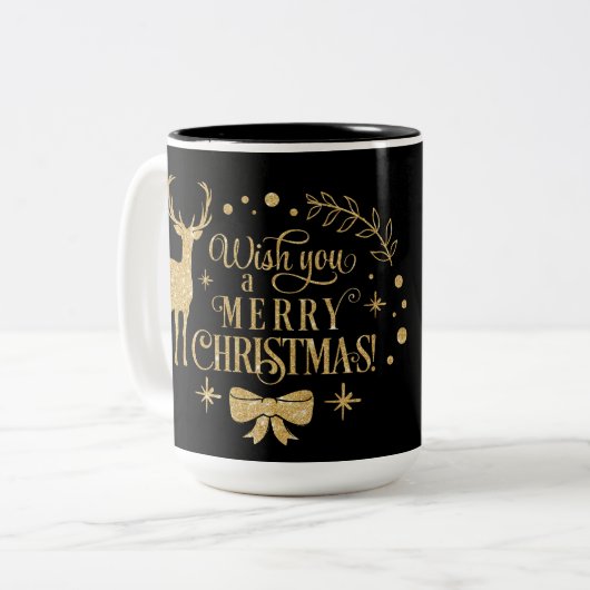 Tasse 2 Couleurs Joyeux Noël /Typographie/Or (Devant gauche)