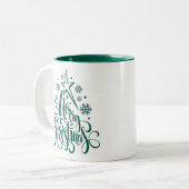 Tasse 2 Couleurs Joyeux Noël vert moderne (Devant gauche)
