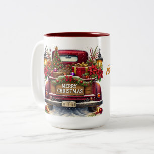 Tasse 2 Couleurs Joyeux Noël Vintage Camion rouge
