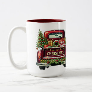 Tasse 2 Couleurs Joyeux Noël Vintage Camion rouge