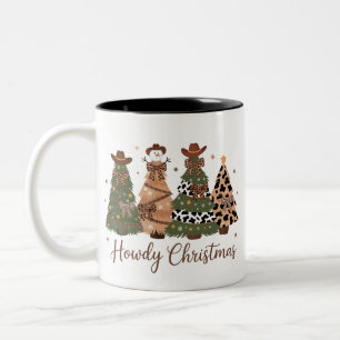 Tasse 2 Couleurs Joyeux Noël Western Rétro Arbre Cowboy Cowgirl