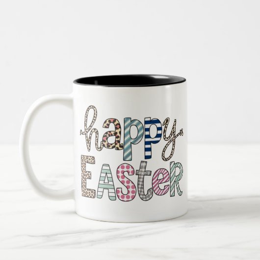 Tasse 2 Couleurs Joyeux Pâques mignonne lapin floral Leopard de pri (Gauche)