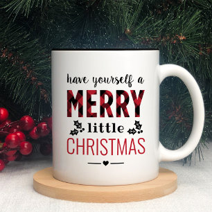 Tasse 2 Couleurs Joyeux petit Noël Moderne Rouge Plaid Buffalo