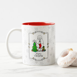 Tasse 2 Couleurs Joyeux sapin de Noël 2 caniche (blanc) chien migno