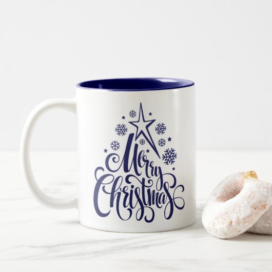 Tasse 2 Couleurs Joyeux script de Noël moderne (Avec donut)