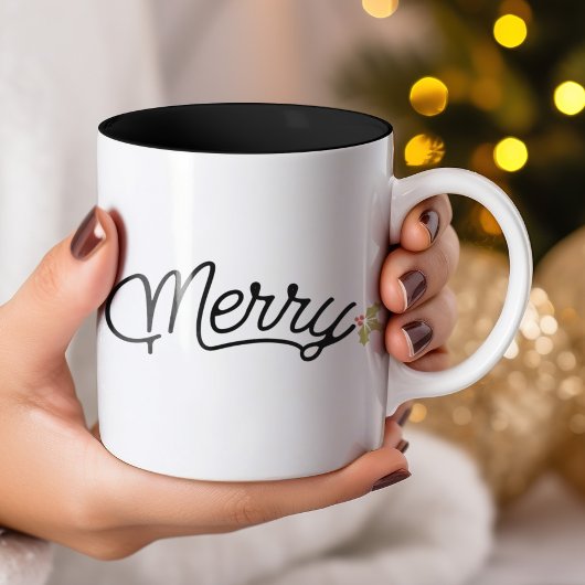 Tasse 2 Couleurs Joyeux script typographie Noël