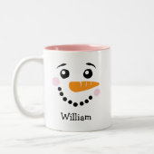 Tasse 2 Couleurs Joyeux Snowman visage Nom personnalisé Fête (Gauche)
