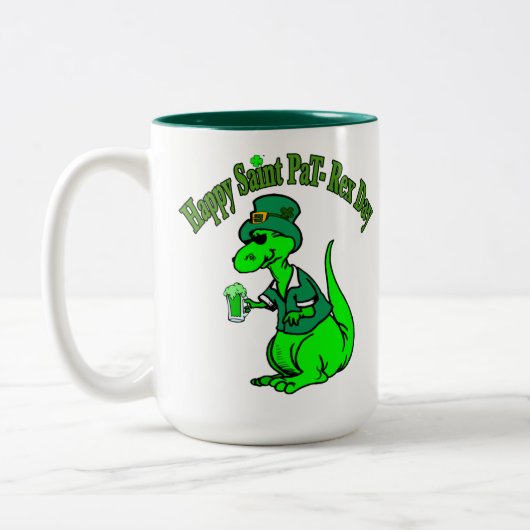 Tasse 2 Couleurs Joyeux St Pat T-Rex Saint Patrick's Day Dinosaur (Gauche)