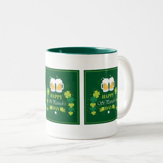 Tasse 2 Couleurs Joyeux St. Patricks Day Bière et Clovers (Devant droit)