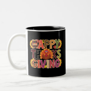 Tasse 2 Couleurs Joyeux Thanksgiving Dinde Drôle Saison Citrouille