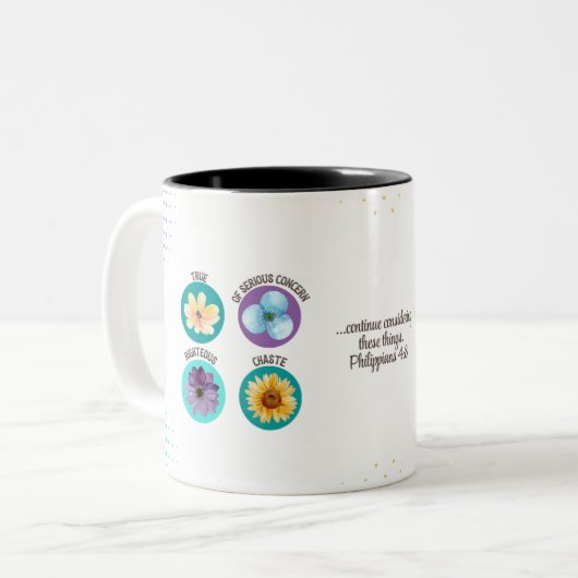 Tasse 2 Couleurs JW Floral Coffee Coupe Philippians 4:8 (Devant gauche)