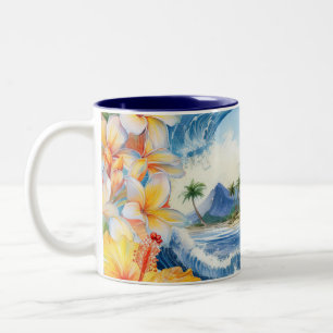 Tasse 2 Couleurs Kai Aloha Hibiscus Aquarelle Vague