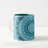 Tasse 2 Couleurs Kaleidoscope / Mandala bleu clair (Devant gauche)