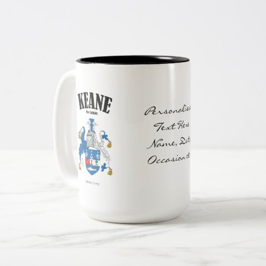 Tasse 2 Couleurs Keane Family Crest, Traduction & Signification (Devant gauche)