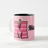 Tasse 2 Couleurs Kids Pink Moose Monogramme Lettre M et nom (Devant gauche)