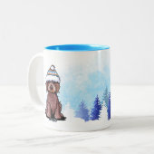 Tasse 2 Couleurs KiniArt Hiver Chocolat Doodle Chien (Devant gauche)