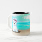 Tasse 2 Couleurs KiniArt ™️ Westie Beach Blossom (Devant gauche)