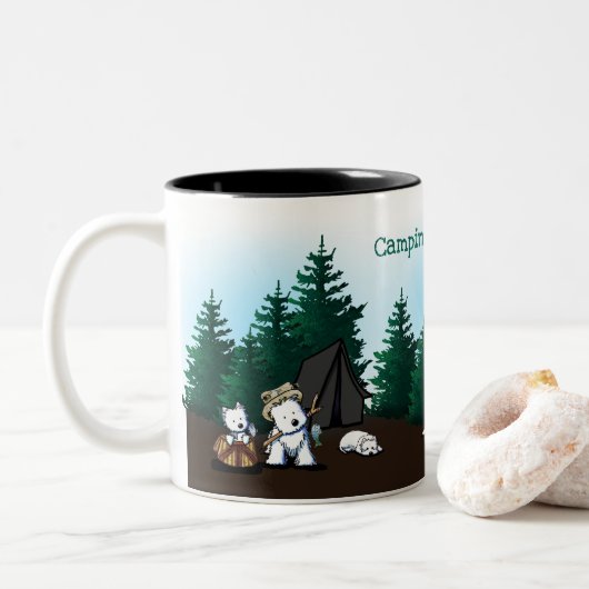 Tasse 2 Couleurs KiniArt Westie Camping (Avec donut)
