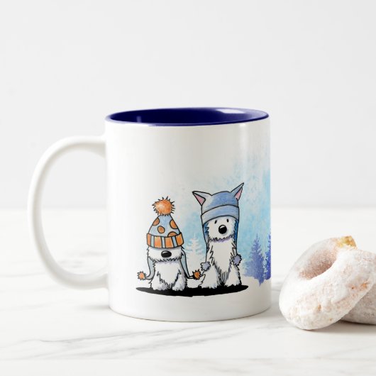 Tasse 2 Couleurs KiniArt Winter Westie Terriers (Avec donut)
