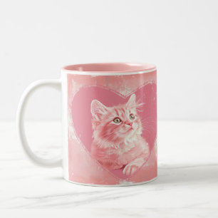 Tasse 2 Couleurs Kit mignon et forme de coeur Style Vintage Rose do