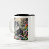 Tasse 2 Couleurs Kitten dans le jardin fleuri (Devant gauche)