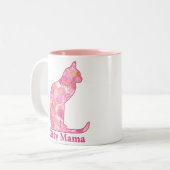 Tasse 2 Couleurs Kitty Mama assis chat en Motif fractal rose (Devant gauche)