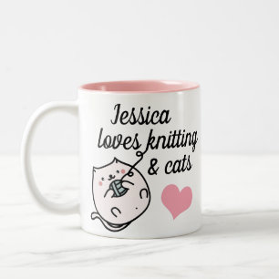Tasse 2 Couleurs Knitters et Amoureux de les chats mignons personna