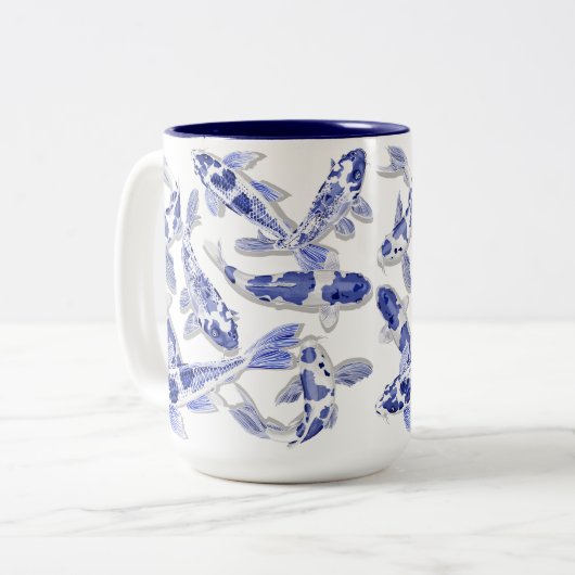 Tasse 2 Couleurs Koi bleu et blanc (Devant gauche)