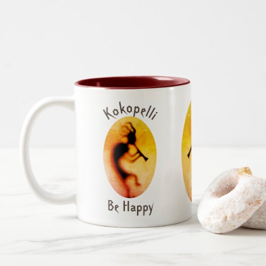 Tasse 2 Couleurs Kokopelli Be Happy Inspirational (Avec donut)