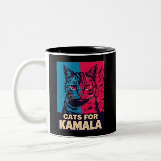 Tasse 2 Couleurs La dame aux chats sans enfants vote Kamala Harris (Gauche)