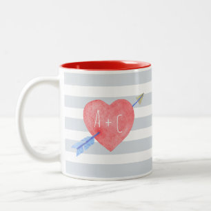 Tasse 2 Couleurs La flèche de coeur d'aquarelle de Saint-Valentin