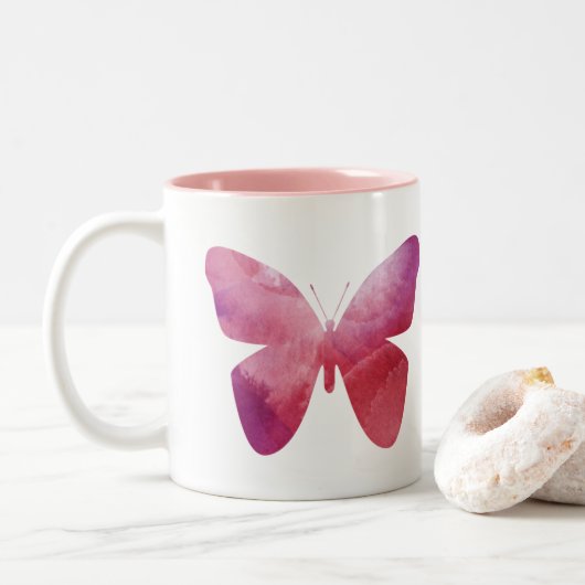 Tasse 2 Couleurs La liberté des papillons roses fantasque (Avec donut)