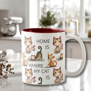 TASSE 2 COULEURS LA MAISON EST OÙ MON CHAT EST MONOGRAMME