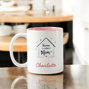 Tasse 2 Couleurs La maison où maman est Fête des mères minimalist