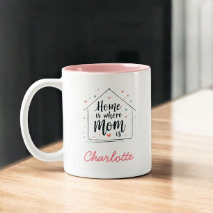 Tasse 2 Couleurs La maison où maman est Maman minimaliste mignonn