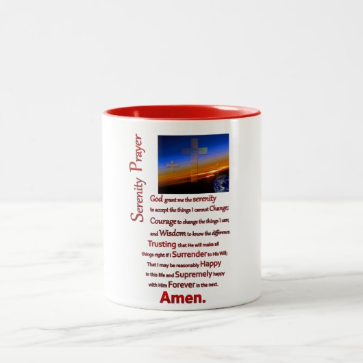 Tasse 2 Couleurs La prière de sérénité dans l'espace rouge (Centre)