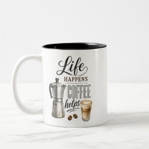 Tasse 2 Couleurs La vie arrive, le café aide