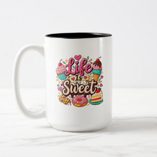 Tasse 2 Couleurs La vie est douce – Dessert Kawaii Coloré