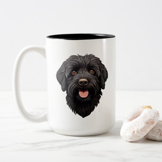 Tasse 2 Couleurs Labradoodle Chien noir (Avec donut)