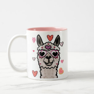 Tasse 2 Couleurs Lama dessiné avec les yeux du coeur