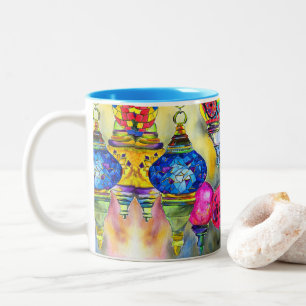 Tasse 2 Couleurs Lampes turques mosaïque aquarelle fine art