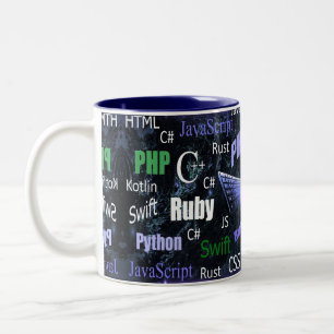 Tasse 2 Couleurs Langues de programmation Motif bleu