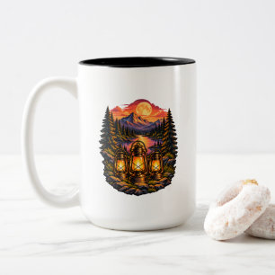 Tasse 2 Couleurs Lanternes de camping vintage Montagne Coucher de s