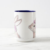 Tasse 2 Couleurs Lapin de Pâques avec Couronne de Fleurs ! (Marine) (Centre)