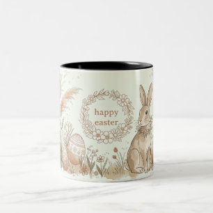 Tasse 2 Couleurs Lapin de Pâques Boho avec Illustration de Couronne