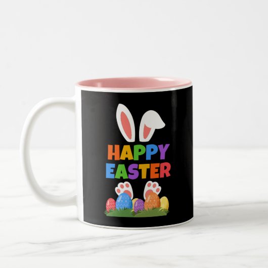 Tasse 2 Couleurs Lapin de Pâques heureux (Gauche)