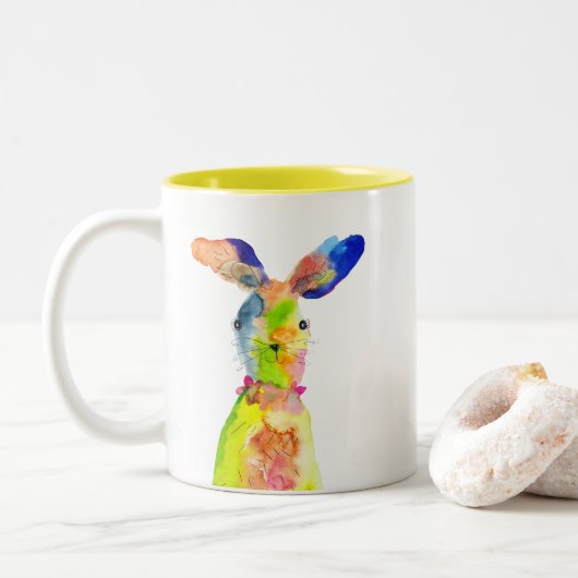 Tasse 2 Couleurs Lapin de Pâques mignon (Avec donut)